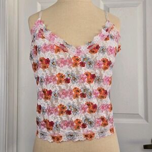 Hank Panky Stretch Lace Floral Cami Camisole Top Size M Lingerie Pink Red USA